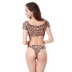 leopard print short-sleeved thong bikini swimsuit set NHLUT50631
