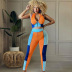 contrast color T-shirt tight-fitting leisure trousers suit NSMX50567