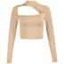 high-neck solid color hollow long-sleeved T-shirt  NSMEI50615