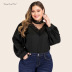 Plus Size Petal Solid Color Stitching Lace Long-Sleeved Top NSJR50648