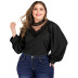 Plus Size Petal Solid Color Stitching Lace Long-Sleeved Top NSJR50648