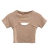 halter chest hollow short-sleeved T-shirt  NSAC50776