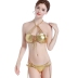 Multi-rope Multi-metal Circle Hollow Bandage Halter Neck Gold Swimsuit NSLUT53612