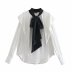 bow tie-up lapel loose long sleeve blouse  NSAM47446