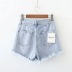solid color irregular trim denim shorts NSHS50908