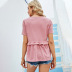 pink stitching V-neck knitted blouse NSDF50991