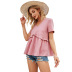 pink stitching V-neck knitted blouse NSDF50991