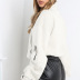collar zipper elastic waist pocket white sweater NSMEI51221