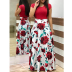 round neck color matching stitching printed short-sleeved long dress  NSSUO53965
