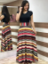 round neck color matching stitching printed short-sleeved long dress  NSSUO53965