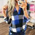Plaid Printed V-Neck Long Sleeve Top T-Shirt NSSUO57245