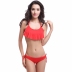fashion solid color frill trim halter bikini swimsuit set NSLUT53586