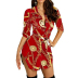 Sexy V-Neck Gold Chain Printed Sleeve Dress NSSUO53968