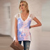 summer new tie-dye lace casual top NSMAN51335