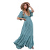 V-neck short-sleeved solid color long dress NSMAN51397