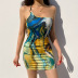 abstract printing ring one-shoulder dress NSKAJ51496