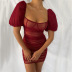 puff sleeves mesh pleated hip short skirt dress NSMI51516
