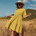 slim V-neck cotton yellow dress NSDF51534