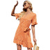 lace short-sleeved V-neck button mid-length ruffled dress NSDF51538