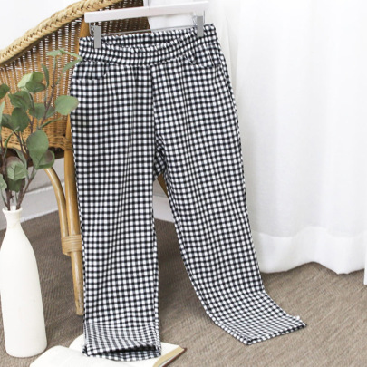Plus Size Woven Elastic Plaid Trousers NSJR51551