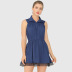 lapel sleeveless dark blue dress NSJR51560