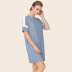 cotton blue stitching short-sleeved dress NSJR51572