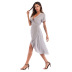 Pure Color Slim V-neck Irregular Short Sleeve Dress NSJR51586