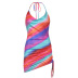 lace up rainbow print pleated sling dress NSRUI51597