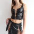 Leather Strapped Hollow Vest & Skirt 2 Piece NSRUI51599