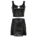 Leather Strapped Hollow Vest & Skirt 2 Piece NSRUI51599