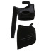 velvet asymmetrical hanging neck hollow tops & skirt suit  NSRUI51605