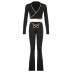 ring hollow printing V-neck tops & pants suit  NSRUI51629