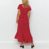 casual printing V-neck short-sleeved lace chiffon dress NSGE51661