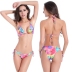 feather print lace-up halter bikini swimsuit set NSLUT53837