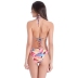 feather print lace-up halter bikini swimsuit set NSLUT53837
