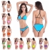 trend solid color lace-up back halter bikini swimsuit set NSLUT53834