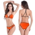 trend solid color lace-up back halter bikini swimsuit set NSLUT53834