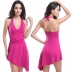fashion solid color ruched halter swim dress NSLUT53822