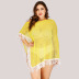 large size mesh stitching long fringed beach blouse  NSOY51871