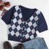 Summer new style knitted plaid contrast button cardigan short-sleeved T-shirt NSJIM53868