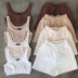 double-layer terry vest & loose pocket drawstring shorts two-piece set NSHS52062