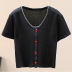 v-neck short-sleeved knit sweater slim short navel t-shirt NSJR52110