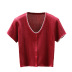 v-neck short-sleeved knit sweater slim short navel t-shirt NSJR52110
