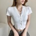 short-sleeved summer cropped short retro V-neck lace T-shirt NSAC52138