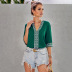 Solid Color V-Neck Half-Sleeved Lace Casual Loose Blouse NSSI52172