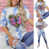 new butterfly print short-sleeved round neck casual loose T-shirt NSKX52173