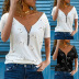 summer printing V-neck zipper casual short-sleeved top NSKX52176
