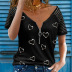 summer printing V-neck zipper casual short-sleeved top NSKX52176