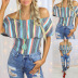 striped hit color printing sleeveless collar casual top NSKX52177