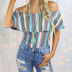 striped hit color printing sleeveless collar casual top NSKX52177